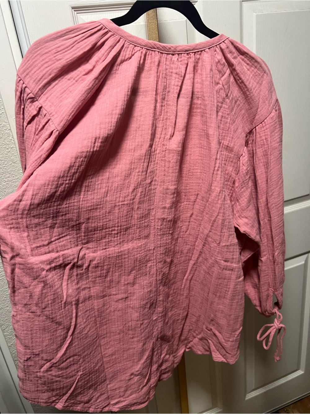 Relaxed Pink Gauze Peasant Blouse with Button Placket ITEM #27 - Picture 8 of 9